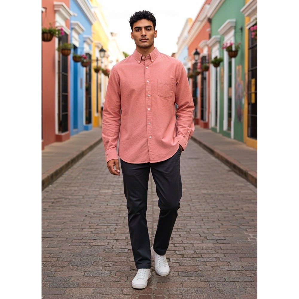 J.Crew Men’s Pink Solid Oxford Cotton Slim Fit Button-Down Button-Up Pockets L